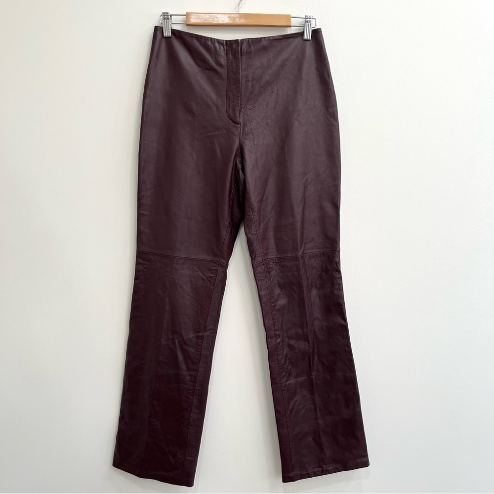 Dead Stock Vintage 90’s Co & Eddy Bootcut Leather Pants Burgundy Wine Color 8